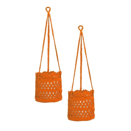 Heritage Lace 6 x 6 x 6 in. Mod Crochet Hanging Baskets, Orange - Set of 2 MC-1075O-S